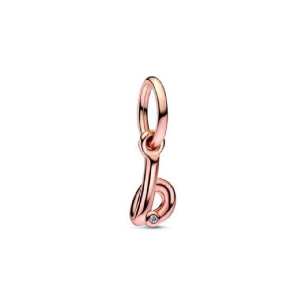 ✅Pandora Moments 14K Rose Gold Plated Cz B Script Charm